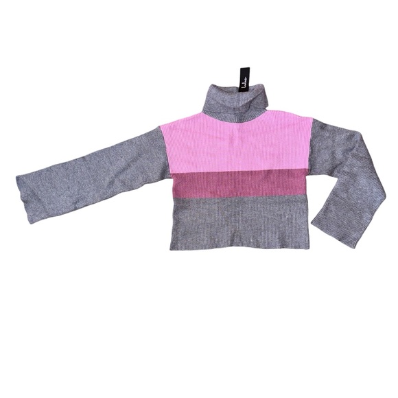 Lulus Cozy as Usual Grey & Pink Color Block Turtleneck Knit Sweater NWT - Picture 5 of 8